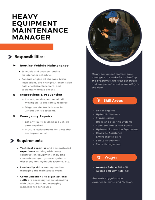 Heavy Equipment Manager Job Profile