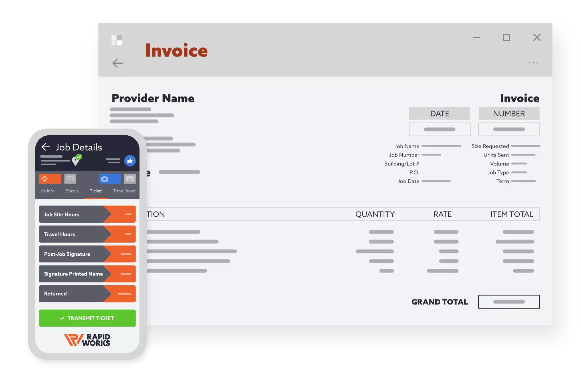 Sample invoice and electronic job ticket.